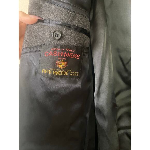 XL ish Vintage Saks Fifth Ave Menswear Cashmere Blend Overcoat Woven Italy Gray - Picture 6 of 8